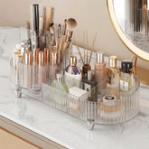 Booklov front view showing clear vanity organizer and tidy cosmetics