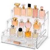 Booklov front view of clear makeup organizer showing tidy display benefit