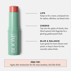 BOOM! by Cindy Joseph applying stick to cheeks for hydrated, natural-looking color