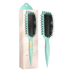 Bounce Curl brush front view showing teal design and ergonomic shape for easy styling