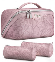 BOYATU front view of three-piece travel makeup bag set, organized packing benefit