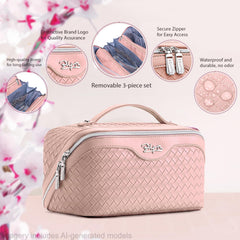 BOYATU open pouch with makeup and skincare inside, convenient organized travel storage