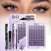 B&Qaugen front packaging of Bella Lash Clusters kit showing included tools and clusters for fast application