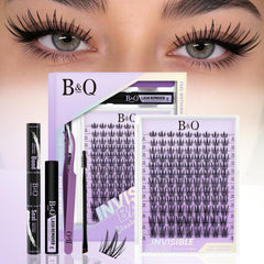 B&Qaugen front packaging of Bella Lash Clusters kit showing included tools and clusters for fast application