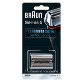 Braun Series 5 replacement cassette front view showing fit and silver finish for reliable performance