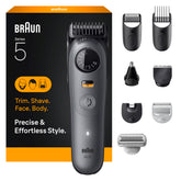 Braun Series 5 front view showing kit and attachments for versatile grooming