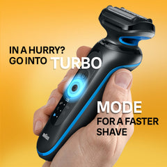 Braun shaver in hand demonstrating comfortable grip and control