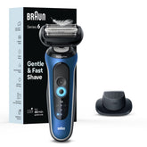 Braun Series 6 6120s front view showing ergonomic grip and fast shave benefit