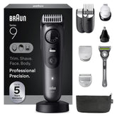 Braun Series 9 PRO front packshot showing full kit and accessories for versatile grooming
