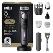 Braun Series 9 PRO front view showing kit and controls for versatile grooming