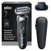 Braun Series 7 7120s front view showing ergonomic design and fast close shave benefit