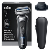 Braun Series 7 7120s front view showing ergonomic design and fast close shave benefit