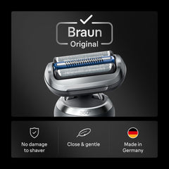 Braun Series 7 foil close-up highlighting fine mesh that protects skin and aids closer shave