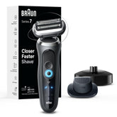 Braun Series 7 front view showing sleek space grey body and controls for easy handling