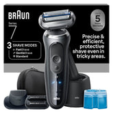 Braun Series 7 front view showing ergonomic design and grey finish for comfortable grip