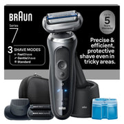Braun Series 7 front view showing ergonomic design and grey finish for comfortable grip