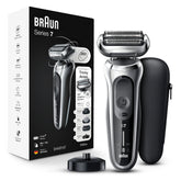 Braun Series 7 front view showing sleek silver design and ergonomic grip for comfortable handling