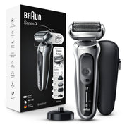 Braun Series 7 front view showing sleek silver design and ergonomic grip for comfortable handling