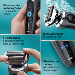 Braun Series 7 head close-up highlighting contouring to reduce missed hairs