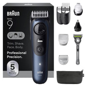 Braun Series 9 front kit showing components and versatile grooming benefits