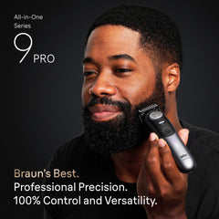 Braun attachments laid out displaying trimmer, clipper and detail tools for versatility