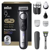 Braun Series 9 PRO front packaging shows the complete all-in-one kit and benefits