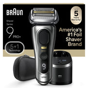 Braun Series 9 PRO+ front view showing shaver head and ergonomic grip for control