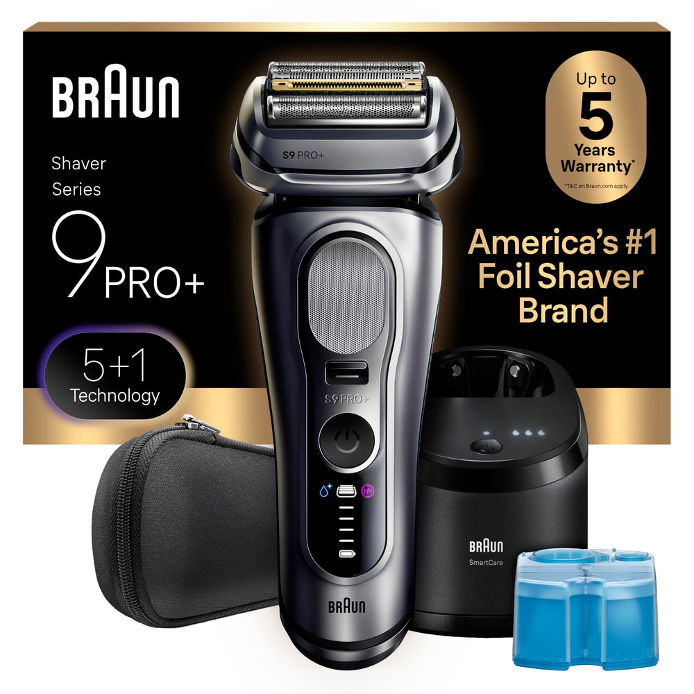 Braun Series 9 PRO+ front view showing ergonomic grip and silver finish for comfortable handling