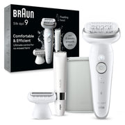 Braun Silk-épil 9 front view showing device and pouch for easy storage