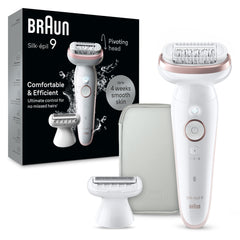 Braun Silk-épil 9 front view showing ergonomic handle and wide head for comfortable grip