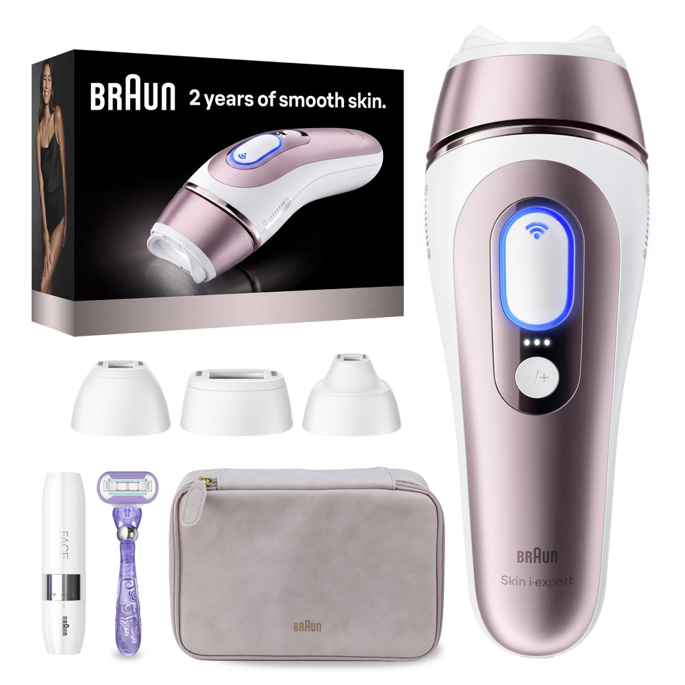 Braun Skin i‑Expert front view showing sleek device and ergonomic handle for comfortable treatments