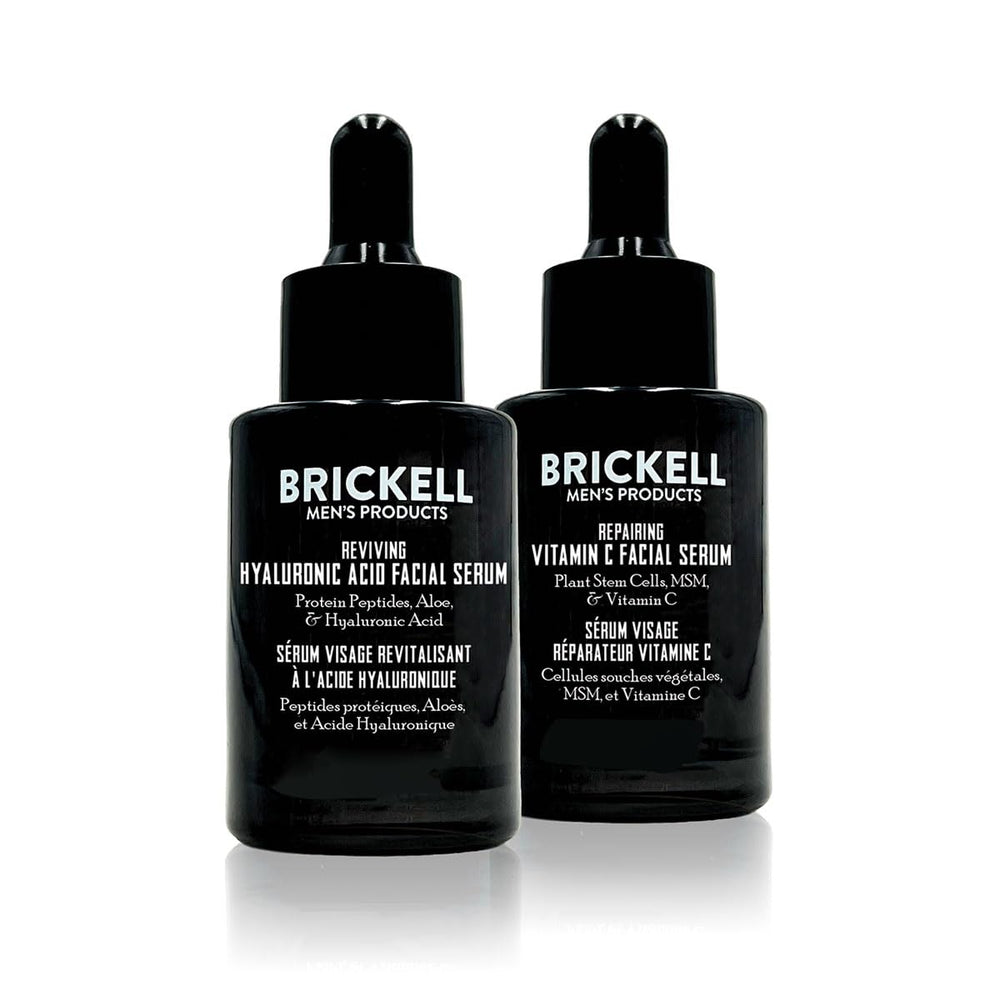 Brickell Men's Products front packaging showing both day and night serums for quick routine setup