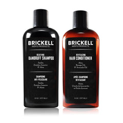 Brickell front packaging of dandruff shampoo and conditioner showing complete set benefit