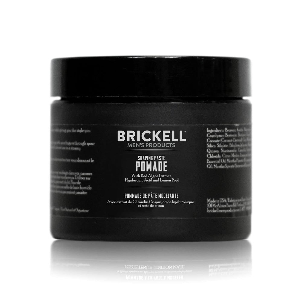 Brickell Men's front jar showing label and compact size for travel convenience