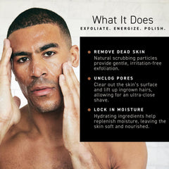 Brickell Men’s texture shot with jojoba beads showing gentle exfoliation action