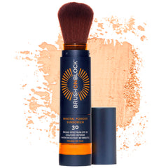 Brush On Block front packaging showing SPF 30 and refillable brush benefit