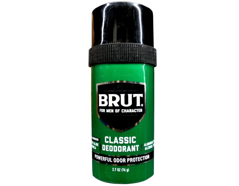Brut front packaging showing four sticks and classic branding for value