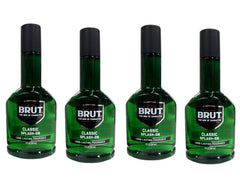 Brut bottles staged on bathroom shelf indicating everyday use convenience