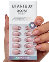 BTArtbox front packaging showing short almond purple nails and kit contents benefit quick setup