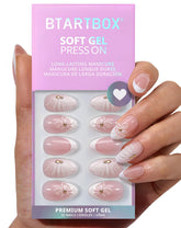 BTArtbox front packaging showing short almond white French nails and included tools