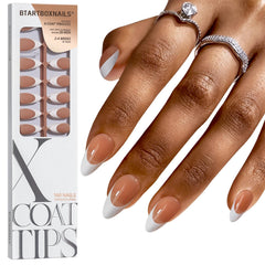 BTArtboxnails front packaging showing white French tips and medium almond shape, professional finish