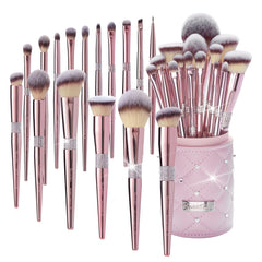 Bueart Design front view of complete 16-piece brush set and rhinestone holder, elegant display