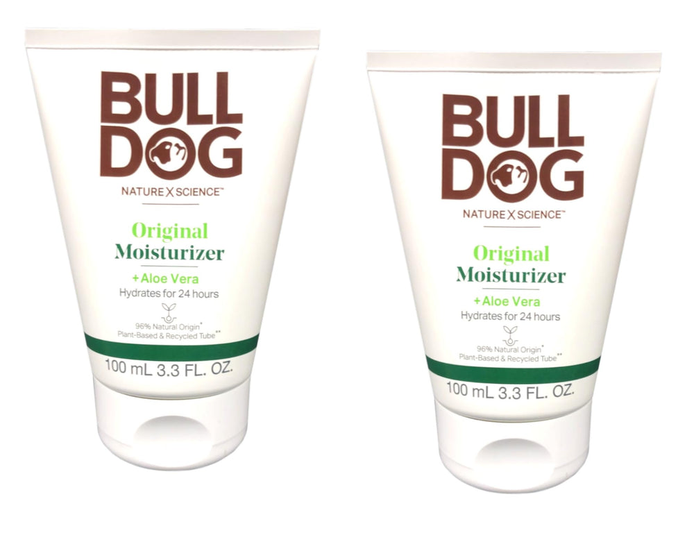 Bulldog Skincare for Men front packaging showing two 3.3 fl oz bottles and value pack benefit