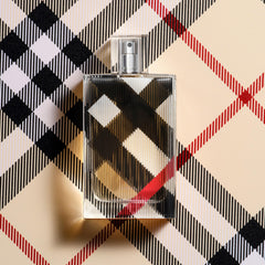 Burberry cap and atomizer close-up showing spray mechanism benefit: precise application