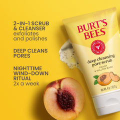 Burt's Bees peach stone granules on fingertip illustrating fine polish