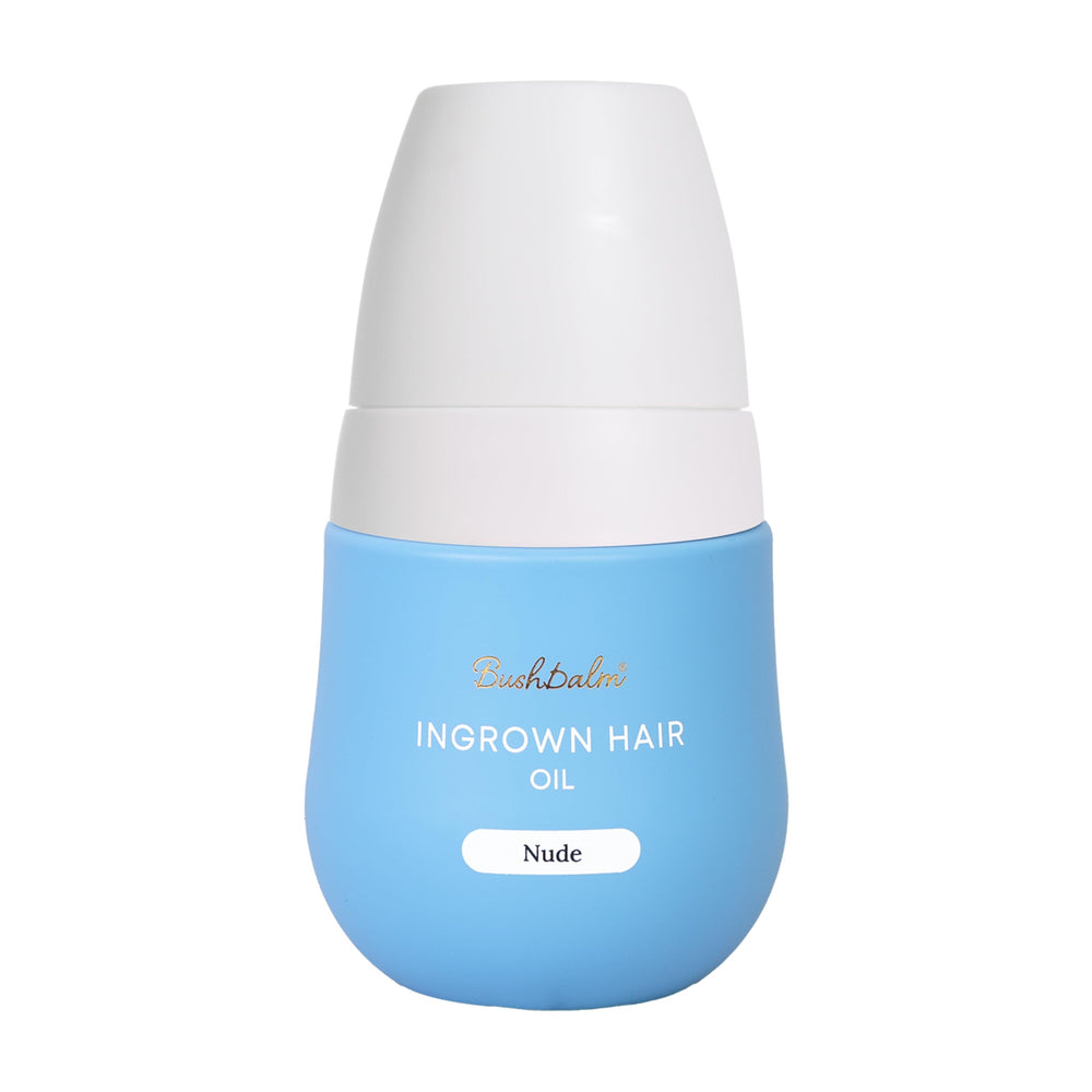 Bushbalm bottle front packaging showing Nude label and travel-friendly size benefits