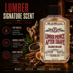 BushKlawz Lumber bottle label close-up showing warm wood tones and rugged appeal