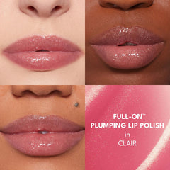 Buxom Clair swatch on skin showing sheer shimmer and buildable shine benefit