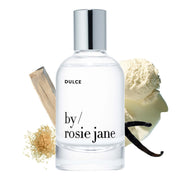 By Rosie Jane front bottle view showing elegant vanilla perfume branding and everyday wear benefit