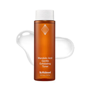 BY WISHTREND front bottle of mandelic toner showing packaging and easy application benefit